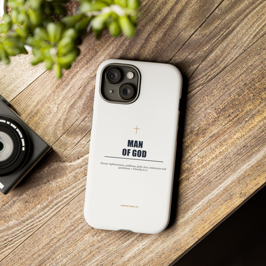 Man of God iPhone Case – Christian Faith Phone Cover with 1 Timothy 6:11 Scripture