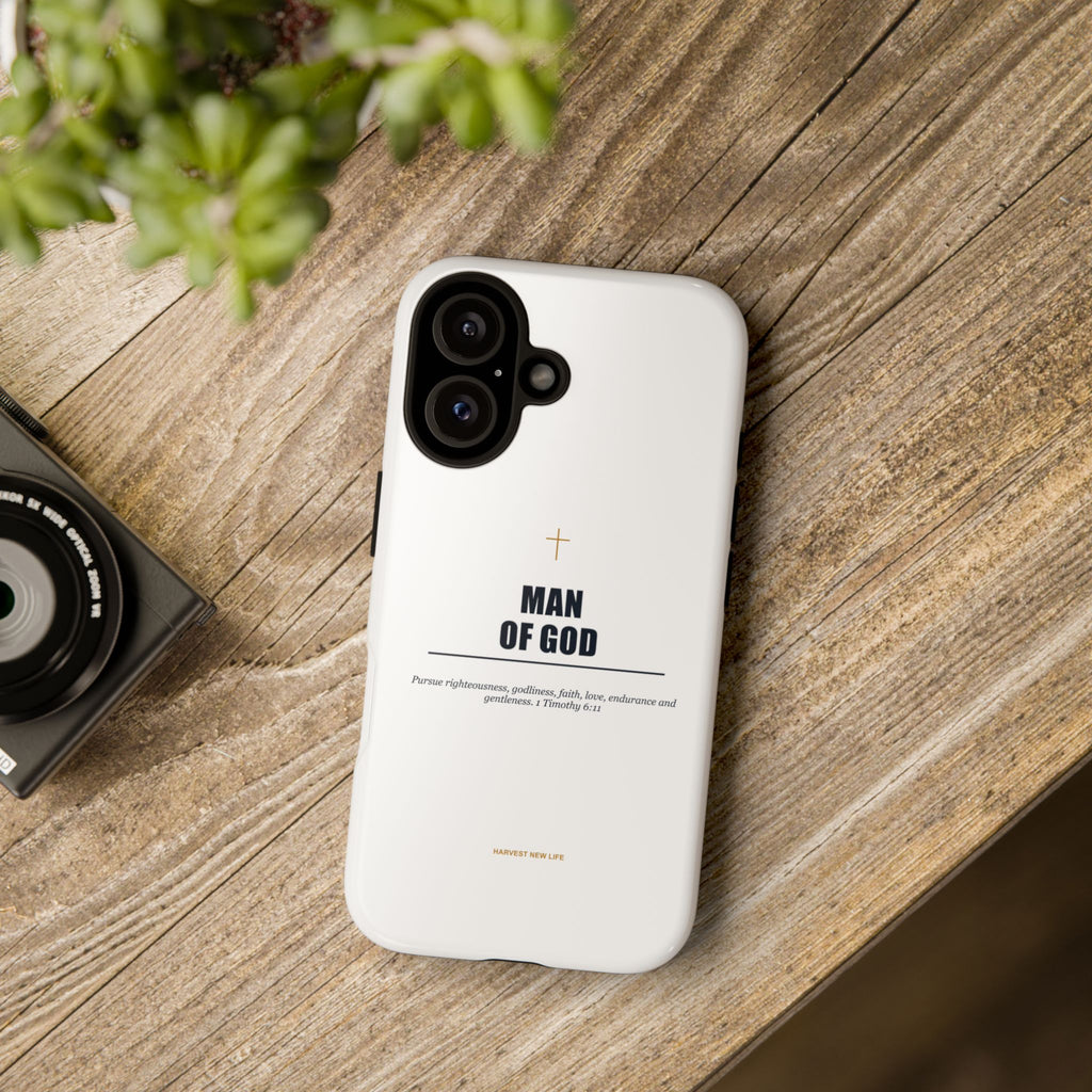 Man of God iPhone Case – Christian Faith Phone Cover with 1 Timothy 6:11 Scripture