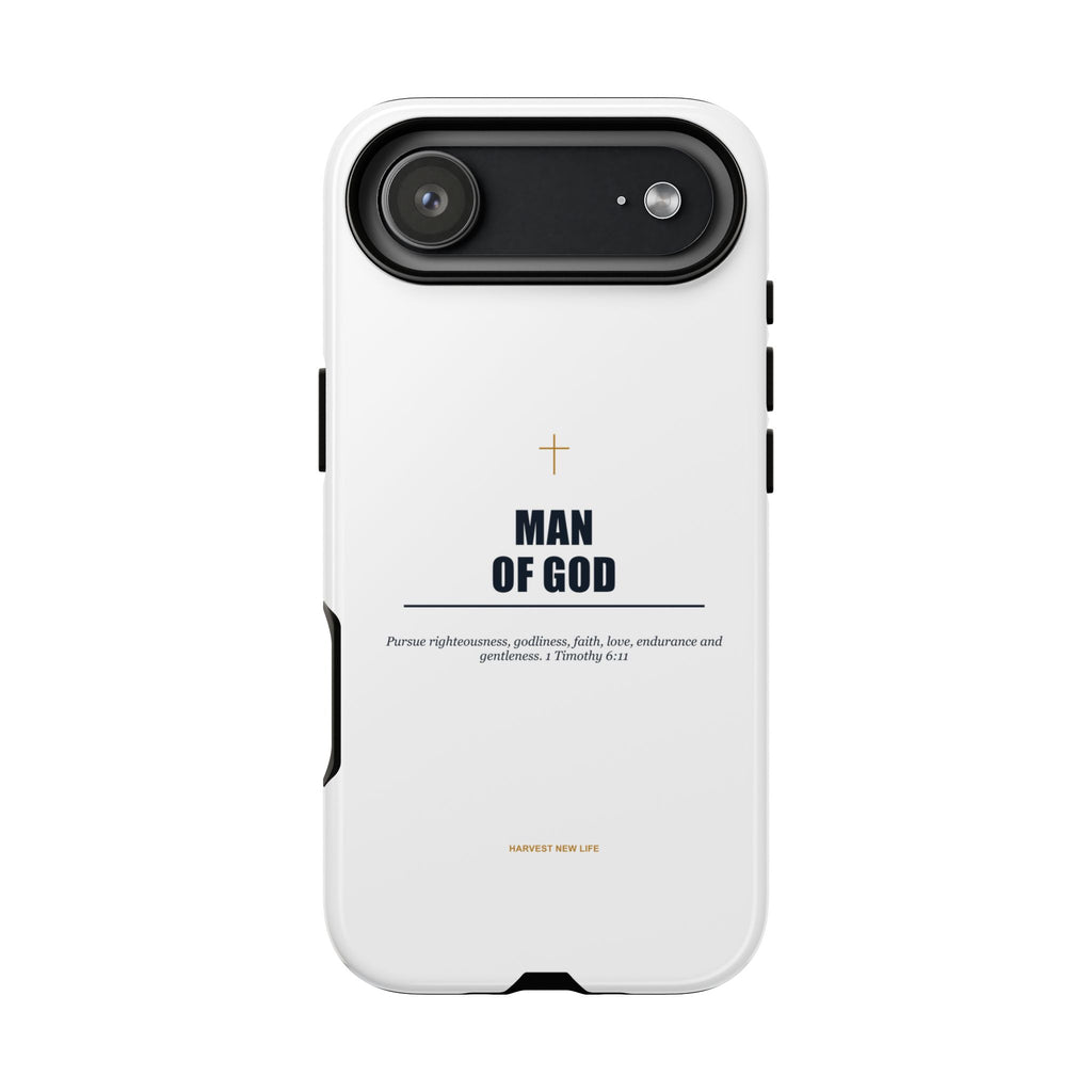 Man of God iPhone Case – Christian Faith Phone Cover with 1 Timothy 6:11 Scripture