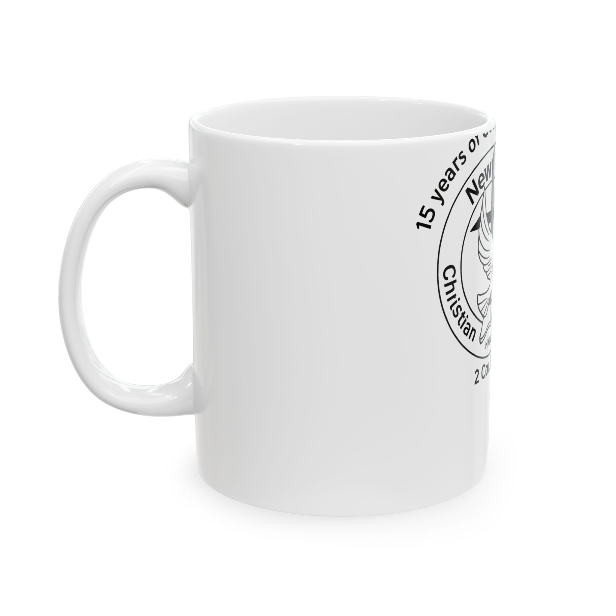 New Life Christian Fellowship 15th Anniversary Ceramic Mug – 2 Cor. 5:17 Coffee Cup