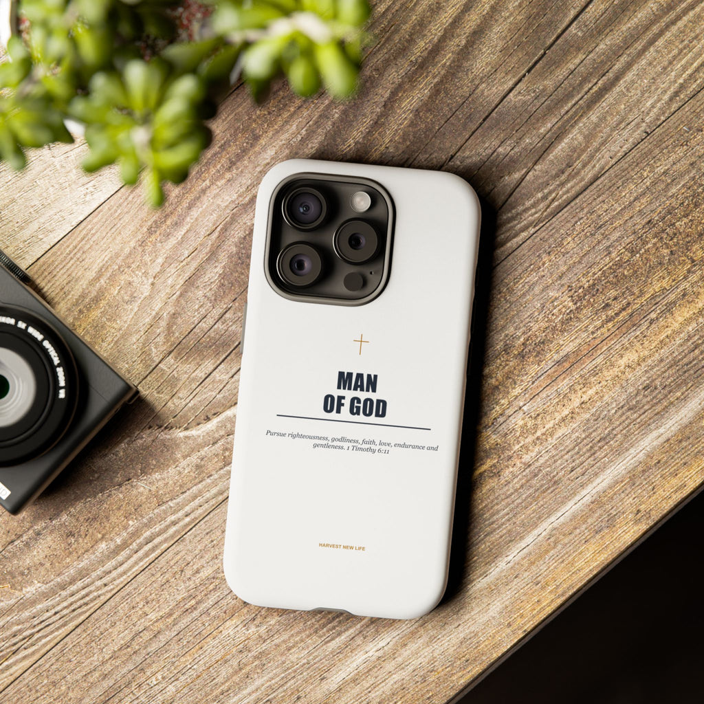 Man of God iPhone Case – Christian Faith Phone Cover with 1 Timothy 6:11 Scripture