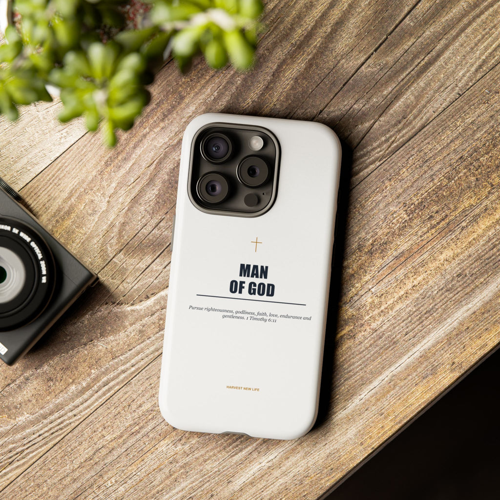 Man of God iPhone Case – Christian Faith Phone Cover with 1 Timothy 6:11 Scripture