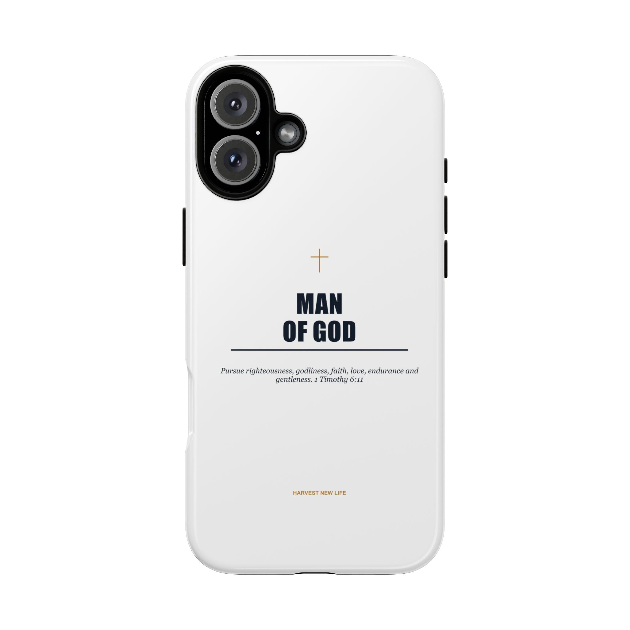 Man of God iPhone Case – Christian Faith Phone Cover with 1 Timothy 6:11 Scripture