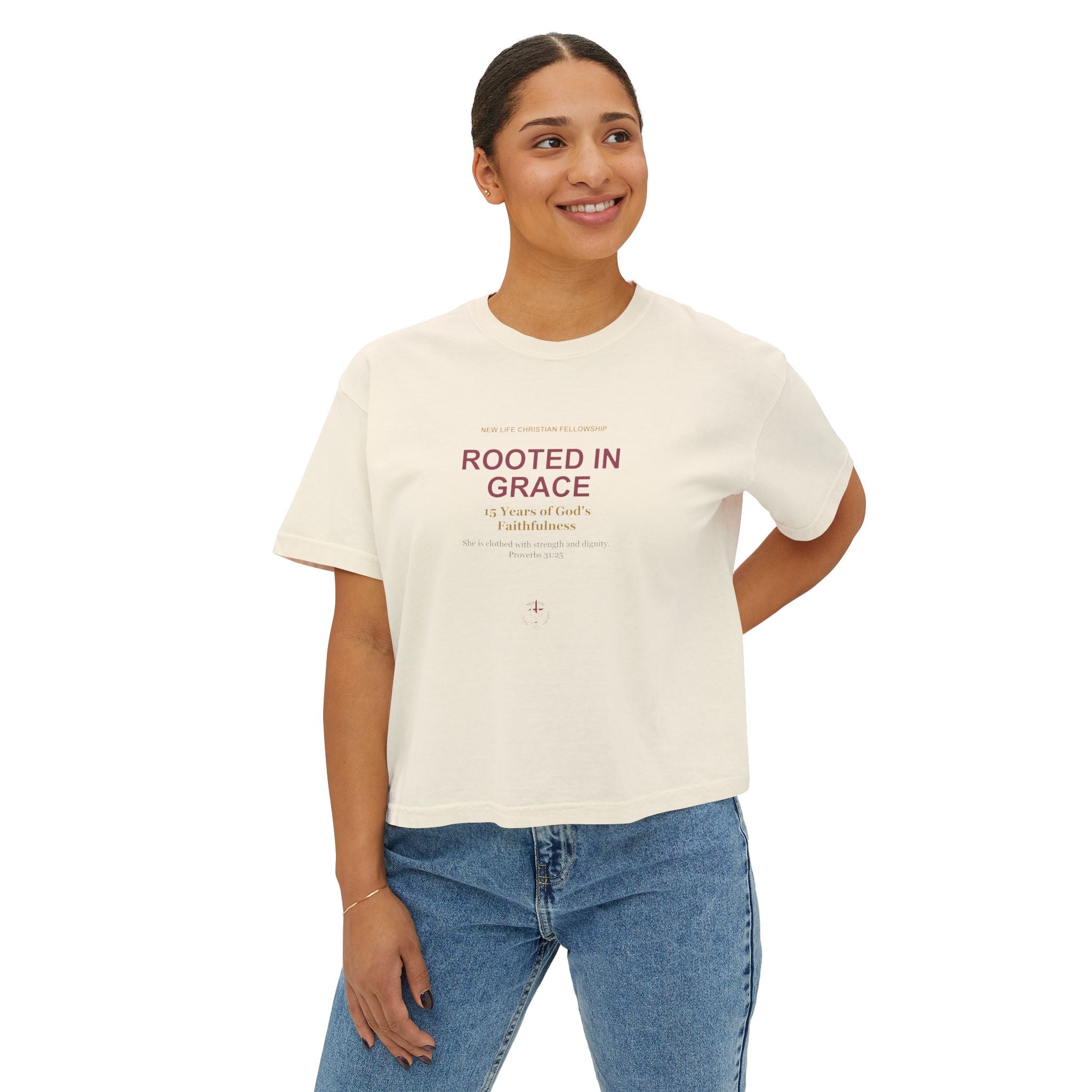 Rooted in New Life Women's Boxy Tee - 15th Anniversary Fundraiser