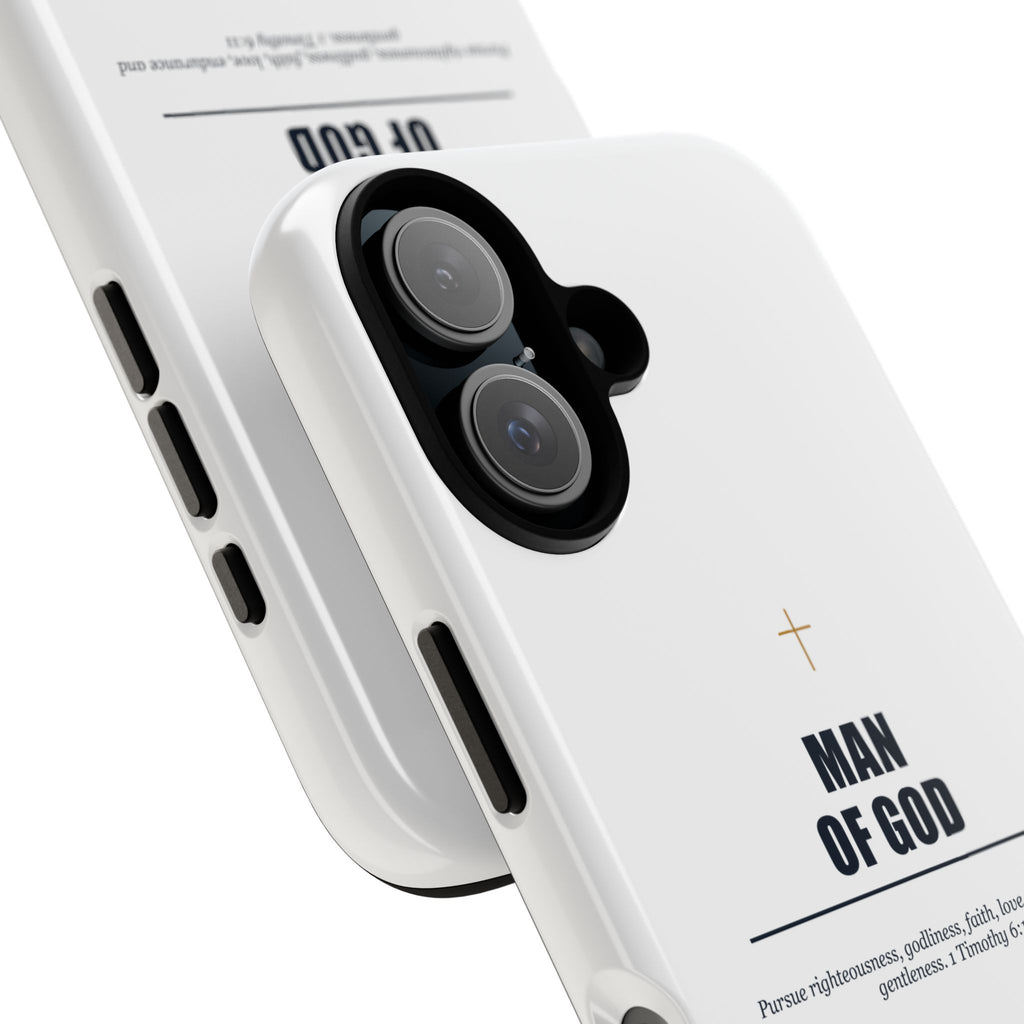 Man of God iPhone Case – Christian Faith Phone Cover with 1 Timothy 6:11 Scripture