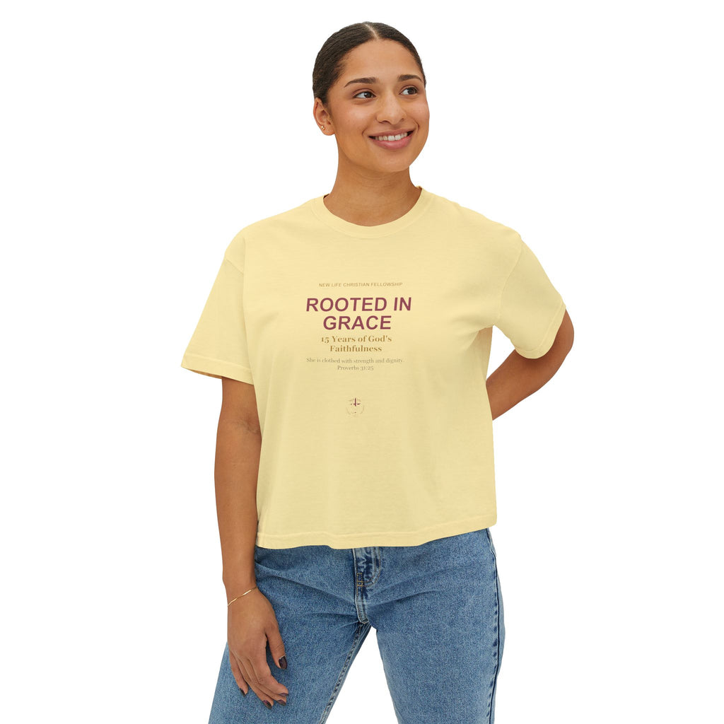 Rooted in New Life Women's Boxy Tee - 15th Anniversary Fundraiser