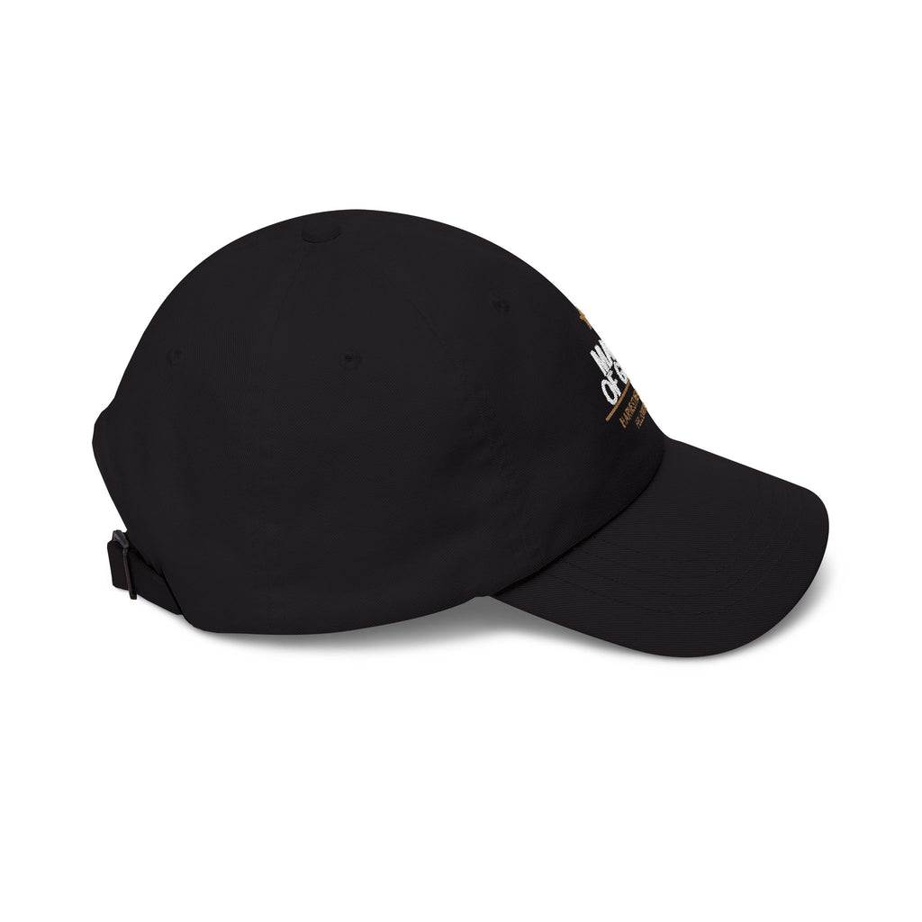 Minimalist 'Made of God' Black Dad Cap - White & Gold Christian Hat
