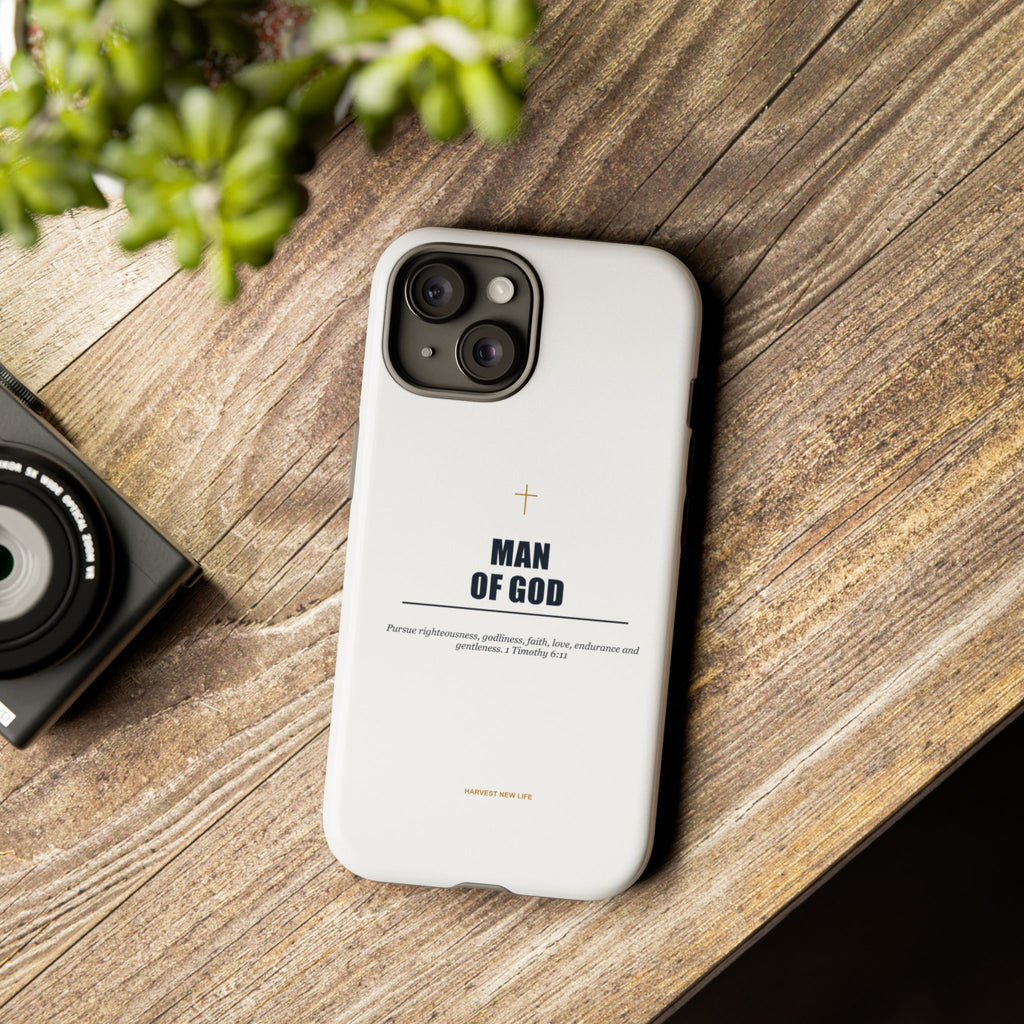 Man of God iPhone Case – Christian Faith Phone Cover with 1 Timothy 6:11 Scripture